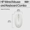 HP 225 Wired Mouse and Keyboard Combo, Full-size (100%), Wired, USB, White, Mouse included