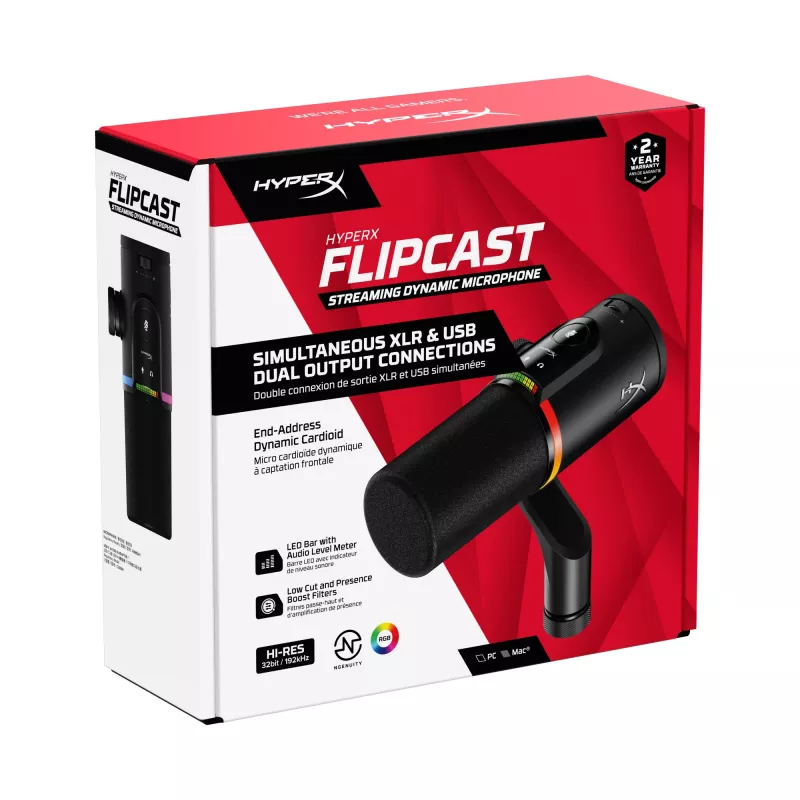 HyperX FlipCast - USB/XLR Dynamic Microphone (Black), Dynamic microphone, -10 dB, 20 - 20000 Hz, 0.05%, 1 Ω, 192 kHz
