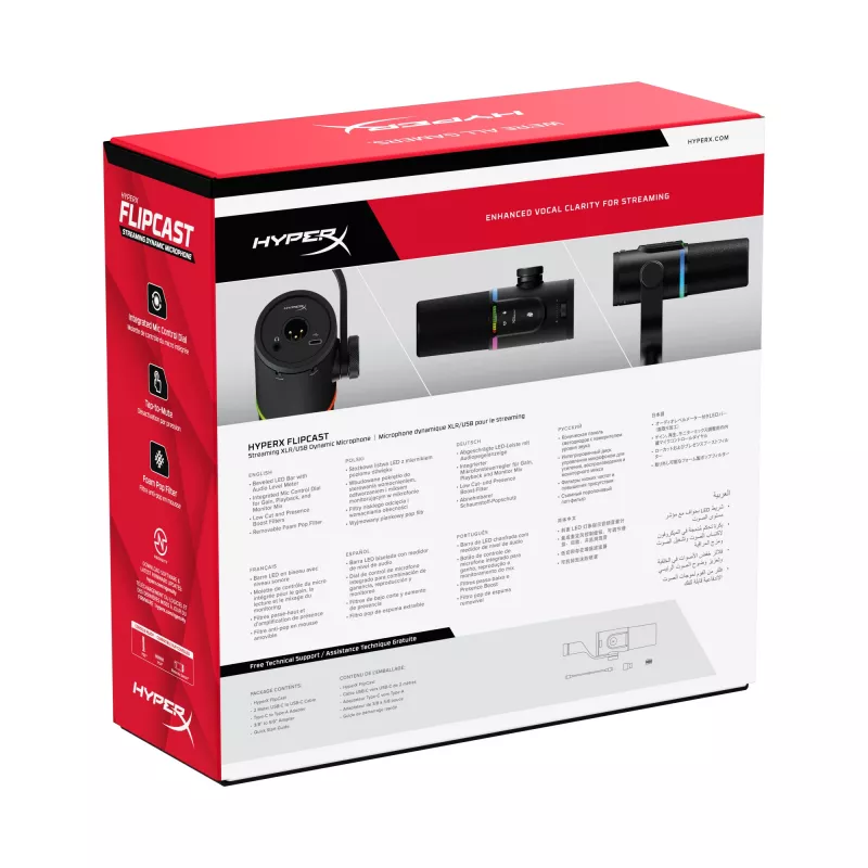 HyperX FlipCast - USB/XLR Dynamic Microphone (Black), Dynamic microphone, -10 dB, 20 - 20000 Hz, 0.05%, 1 Ω, 192 kHz