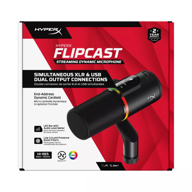 HyperX FlipCast - USB/XLR Dynamic Microphone (Black), Dynamic microphone, -10 dB, 20 - 20000 Hz, 0.05%, 1 Ω, 192 kHz
