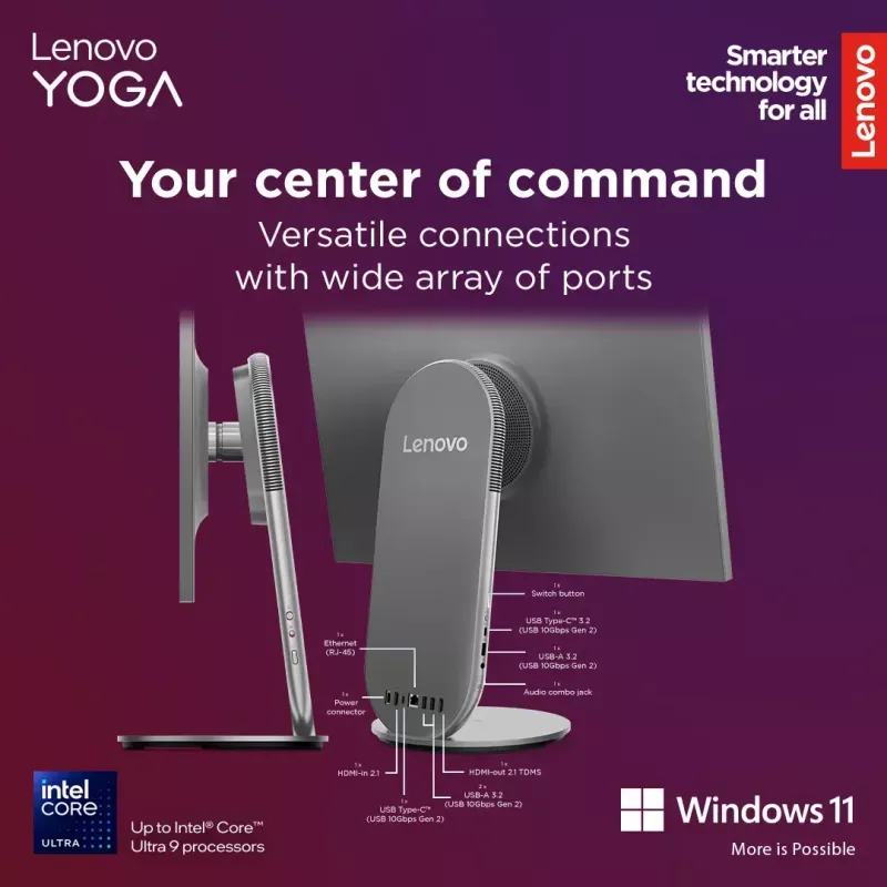All-in-One desktop Lenovo Yoga AIO 9 27IAH10 — 27 inch QHD, Intel Core Ultra 7 255H, 16GB LPDDR5x, 1TB SSD, Intel Arc 140T, Windows 11 Home