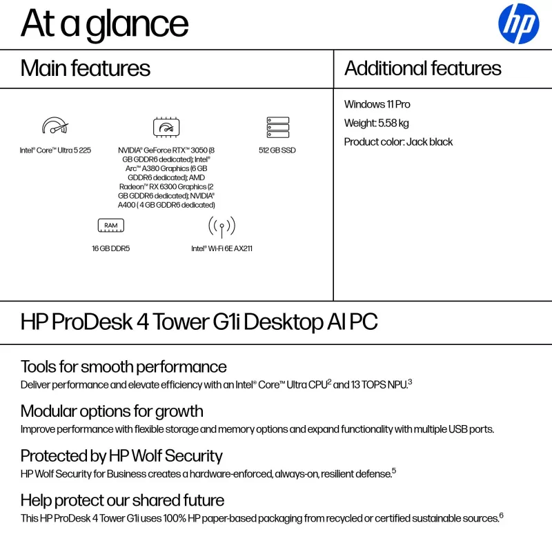 HP ProDesk 4 Tower G1i Desktop AI PC Intel Core Ultra 5 225 16 GB DDR5-SDRAM Windows 11 Pro