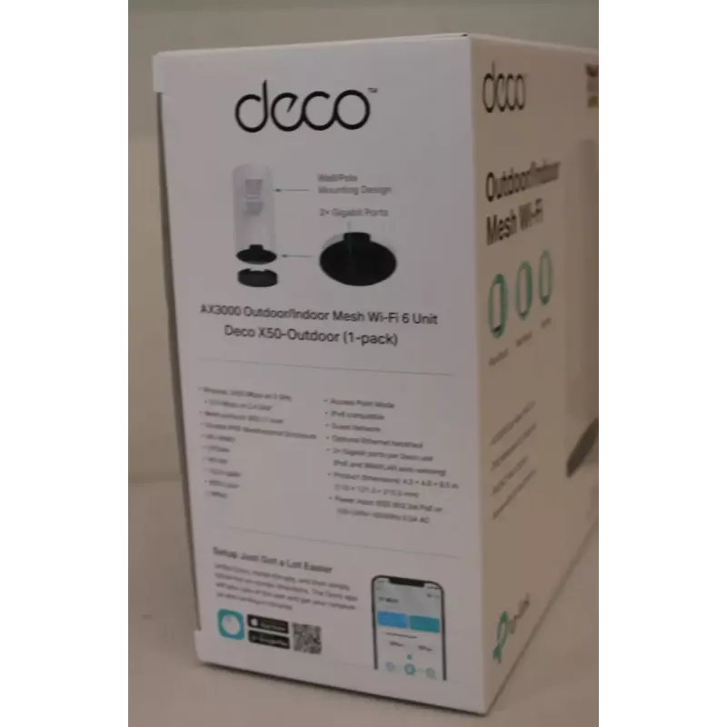 Outdoor Mesh Wi‑Fi Unit TP‑LINK Deco X50‑Outdoor AX3000 • 802.11ax • 2x Gigabit Ethernet • MU‑MIMO • Mesh support • No mobile broadband