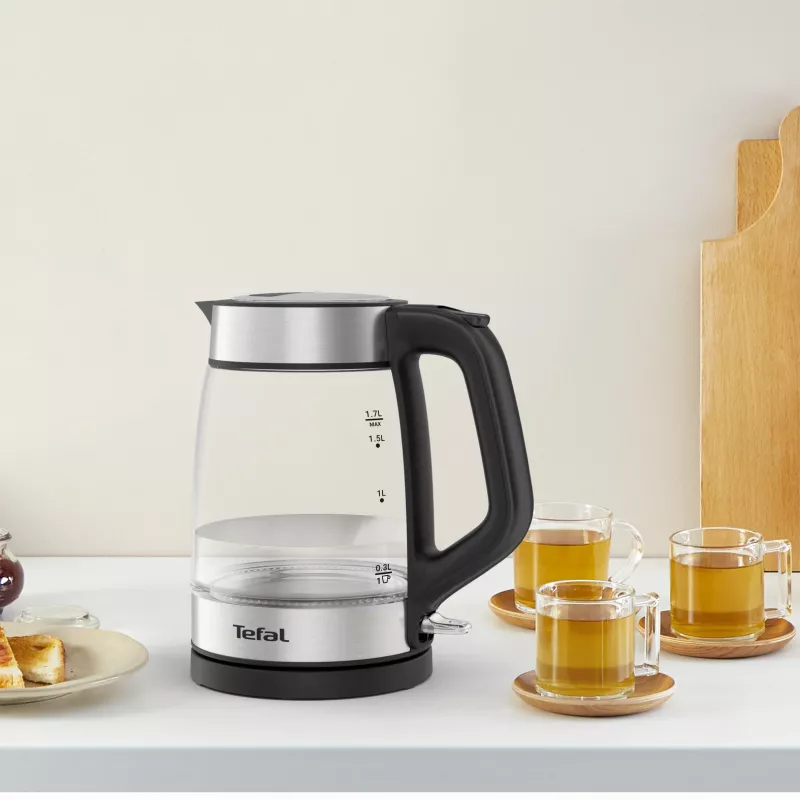 Tefal Glass Kettle KI605830 electric kettle 1.7 L 2200 W Black, Silver, Transparent