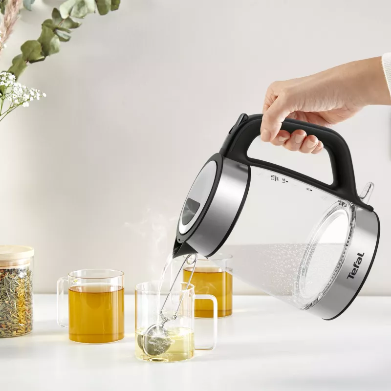 Tefal Glass Kettle KI605830 electric kettle 1.7 L 2200 W Black, Silver, Transparent