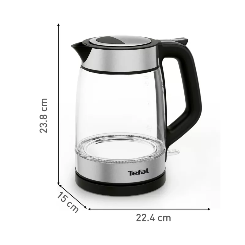 Tefal Glass Kettle KI605830 electric kettle 1.7 L 2200 W Black, Silver, Transparent
