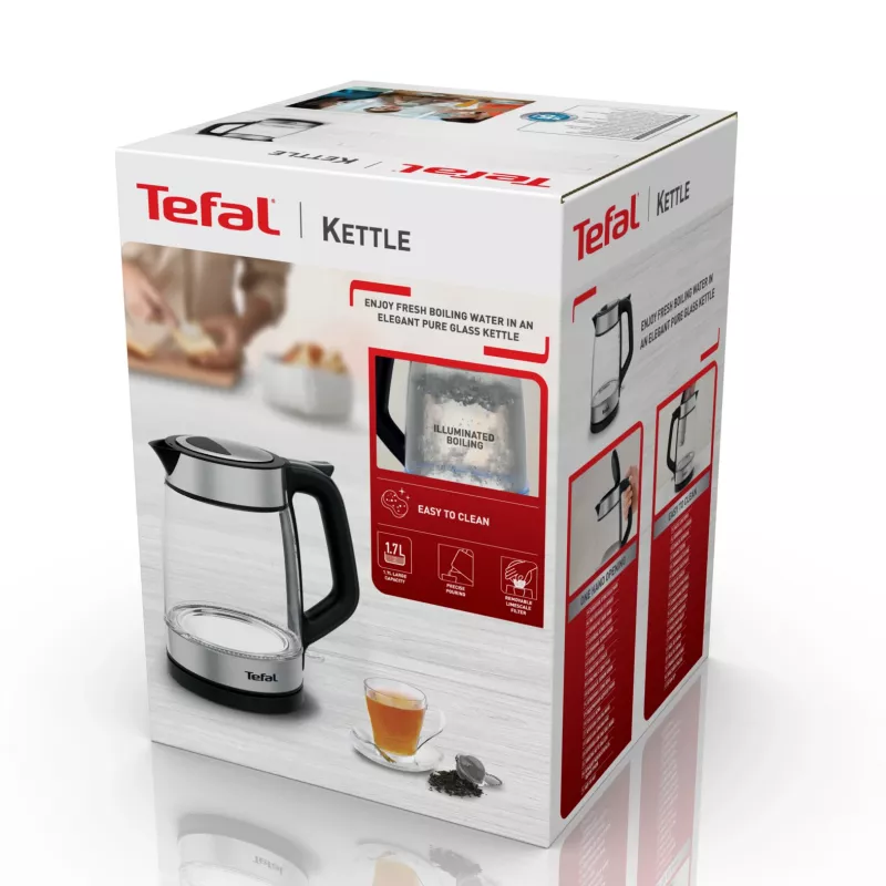 Tefal Glass Kettle KI605830 electric kettle 1.7 L 2200 W Black, Silver, Transparent