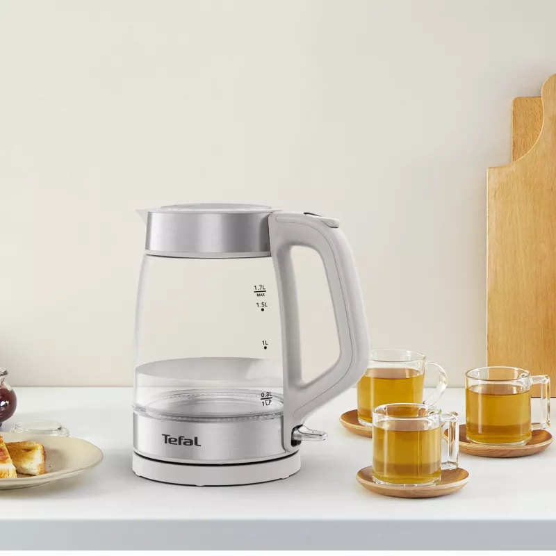 Tefal Glass Kettle KI605B30 electric kettle 1.7 L 2200 W Grey, Silver, Transparent