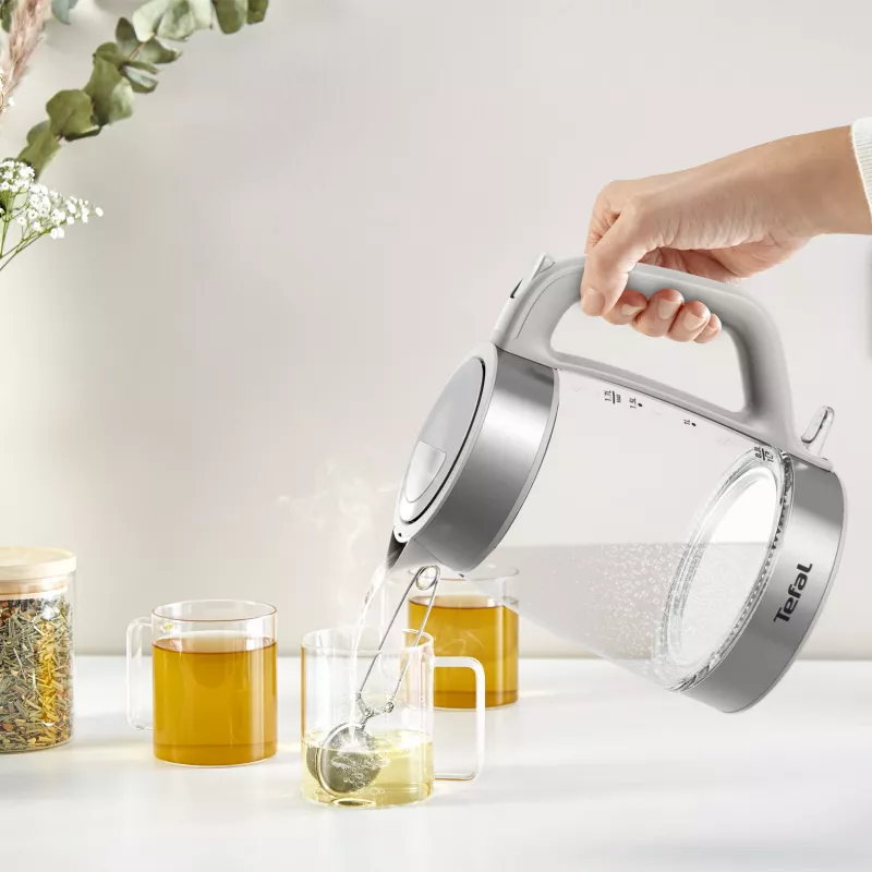 Tefal Glass Kettle KI605B30 electric kettle 1.7 L 2200 W Grey, Silver, Transparent
