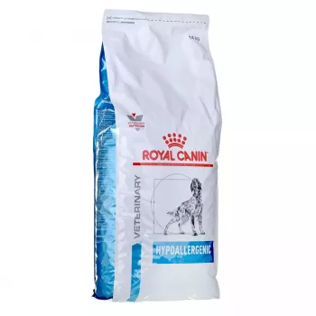 Dry dog food Royal Canin Hypoallergenic Adult — 14 kg, Liver & Rice formula, 21% protein, 19% fat, gluten-free