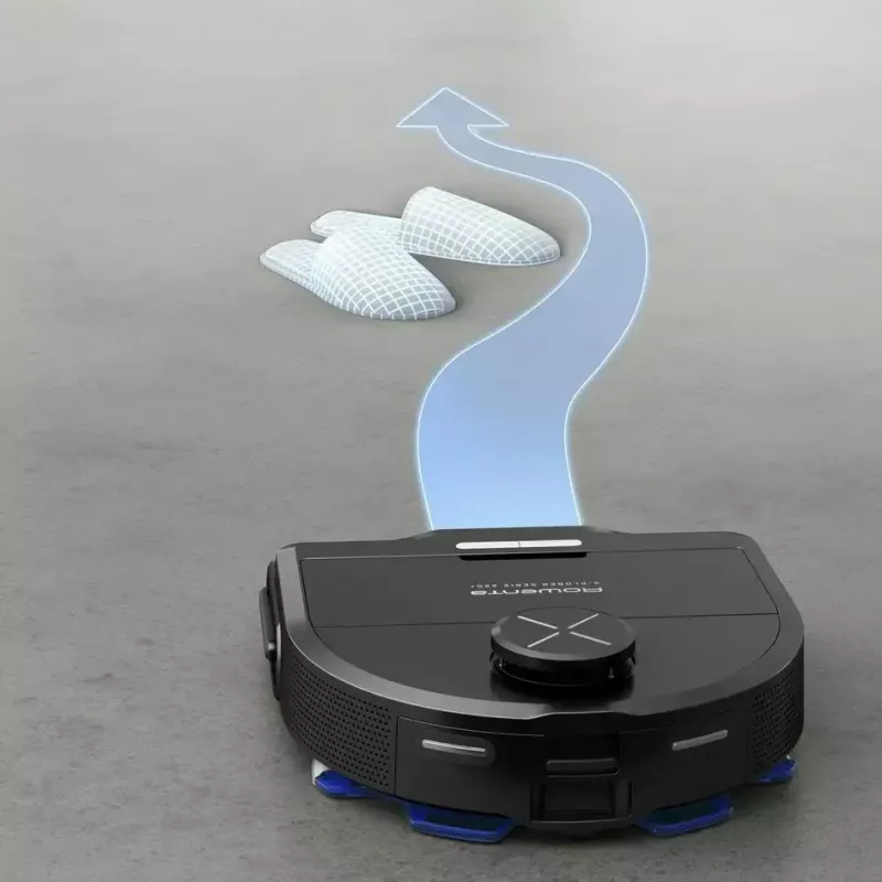 Robot vacuum Rowenta X‑Plorer RR9465WH — bagless D-shape, 0.35 L dust bin, 120 min runtime, Li‑Ion, 97×325×335 mm, black