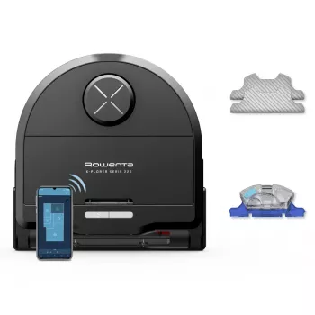 Robot vacuum Rowenta X‑Plorer RR9465WH — bagless D-shape, 0.35 L dust bin, 120 min runtime, Li‑Ion, 97×325×335 mm, black