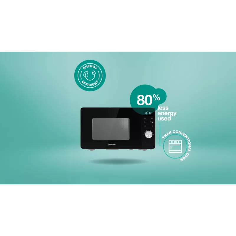 Gorenje Mikrovågsugn MO20A3B, Countertop, Solo microwave, 20 L, 800 W, Built-in display, LED