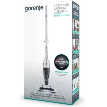 Gorenje SVC180FW 2-in-1 stick vacuum Battery Dry HEPA Bagless 0.6 L White