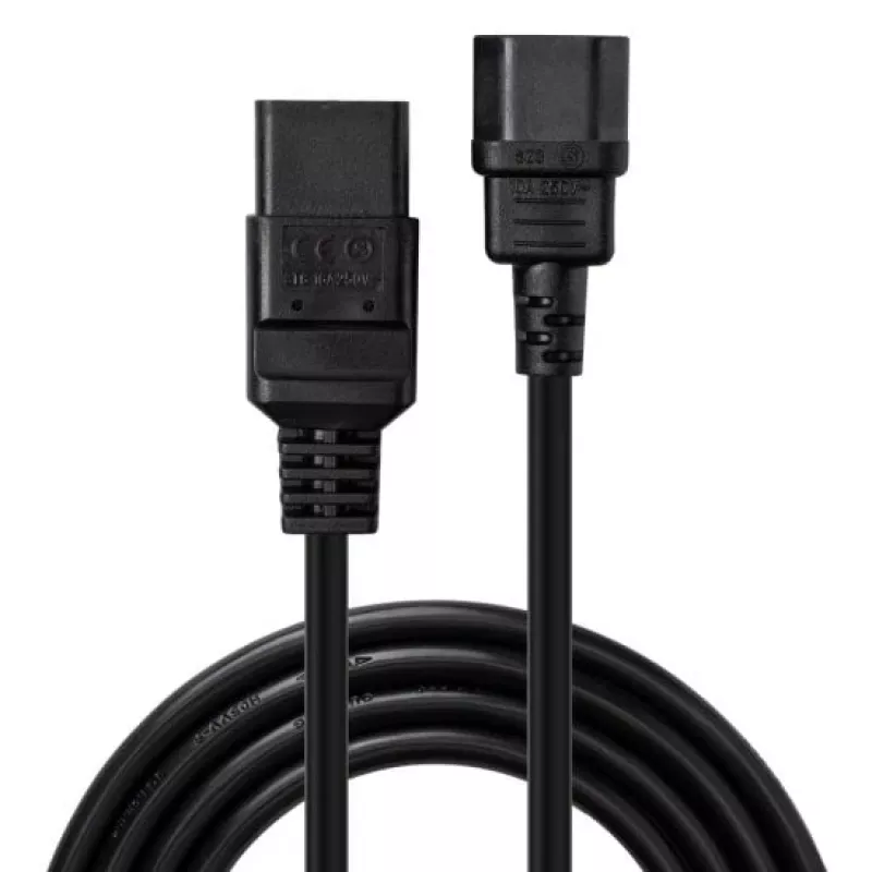 Lindy 2m C14 to C19 Mains Extension Cable, Black, 2 m, IEC C14, IEC C19, 250 V