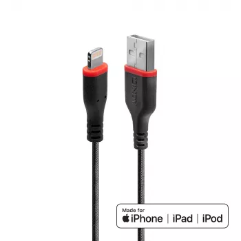 Lindy 1m Reinforced USB Type A to Lightning Cable, 1 m, Lightning, USB A, Male, Male, Black