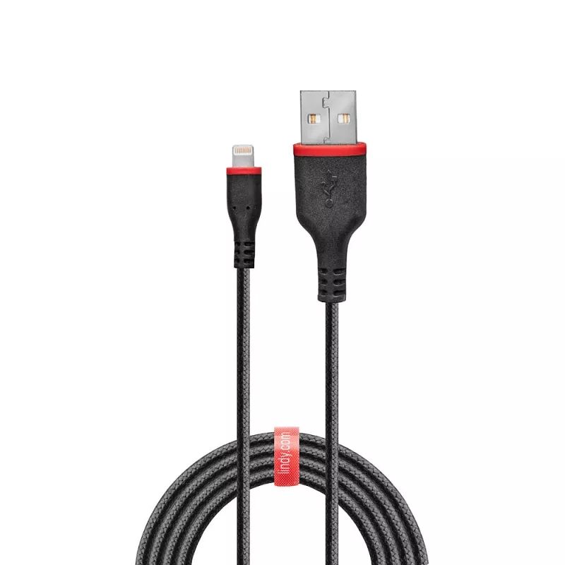 Lindy 1m Reinforced USB Type A to Lightning Cable, 1 m, Lightning, USB A, Male, Male, Black