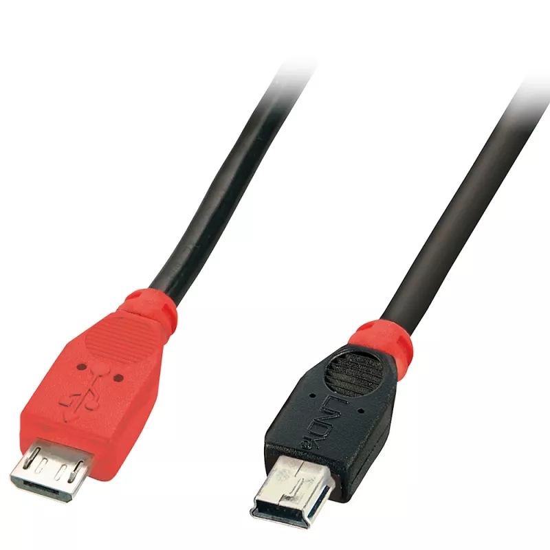 Lindy 0.5m USB 2.0 Type Micro-B to Mini-B OTG Cable, 0.5 m, Mini-USB B, Micro-USB B, USB 2.0, 0.48 Gbit/s, Black, Red
