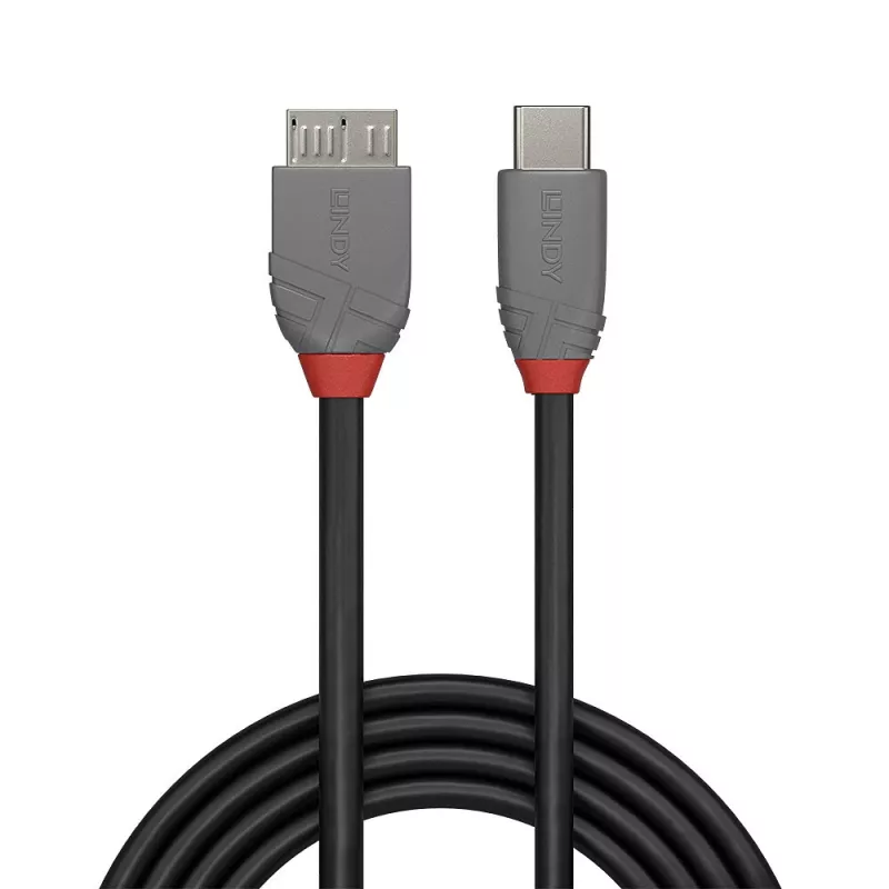 Lindy 1m USB 3.2 Type C to Micro-B Cable, Anthra Line, 1 m, USB C, Micro-USB B, USB 3.2 Gen 1 (3.1 Gen 1), Black