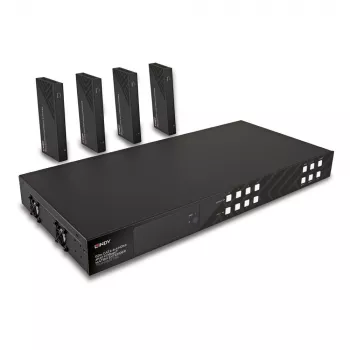 Lindy 150m Cat.6 4x4 HDMI 4K60 HDBaseT Matrix Extender, 3840 x 2160 pixels, AV transmitter & receiver, 150 m, Wired, Black, HDCP