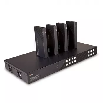 Lindy 150m Cat.6 4x4 HDMI 4K60 HDBaseT Matrix Extender, 3840 x 2160 pixels, AV transmitter & receiver, 150 m, Wired, Black, HDCP