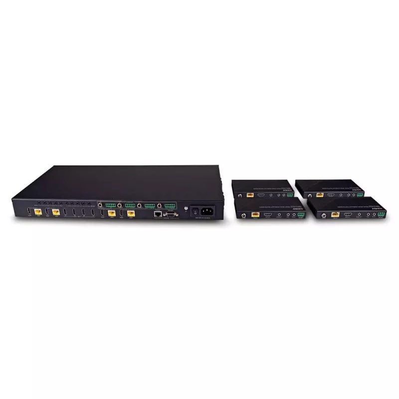 Lindy 150m Cat.6 4x4 HDMI 4K60 HDBaseT Matrix Extender, 3840 x 2160 pixels, AV transmitter & receiver, 150 m, Wired, Black, HDCP