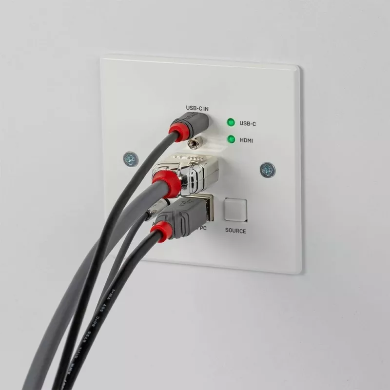 Lindy 150m Cat.6 HDMI 4K60 & Type C HDBaseT UK Wall Plate KVM Extender, Transmitter