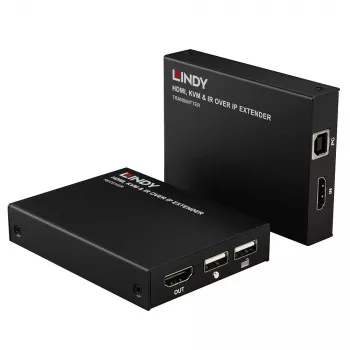 Lindy HDMI, KVM & IR over IP Extender, Transmitter & receiver, Wired, 150 m, Cat5e, Cat6, Black, Metal