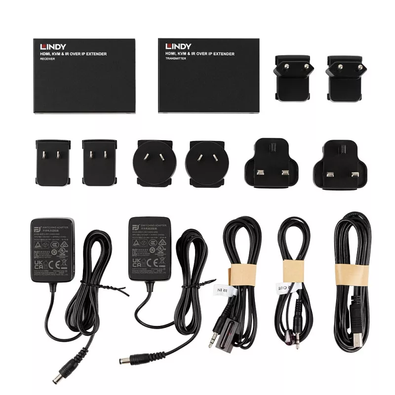 Lindy HDMI, KVM & IR over IP Extender, Transmitter & receiver, Wired, 150 m, Cat5e, Cat6, Black, Metal