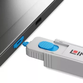 Lindy HDMI Port Blocker Kit, Blue (1x Key, 4x Locks), Port blocker + key, HDMI, Blue, Grey, Acrylonitrile butadiene styrene (ABS), 1 pc(s), Polybag