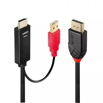Lindy 0.5m HDMI to DisplayPort Cable, 0.5 m, DisplayPort, HDMI + USB, Male, Female, Gold