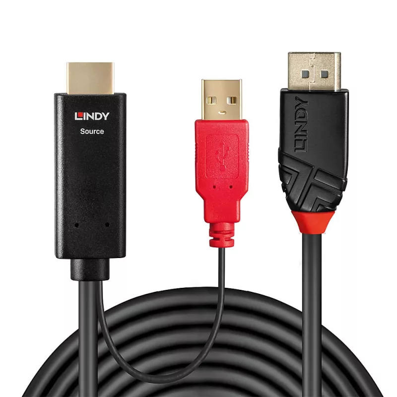 Lindy 0.5m HDMI to DisplayPort Cable, 0.5 m, DisplayPort, HDMI + USB, Male, Female, Gold