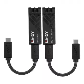 Lindy 100m Fibre Optic USB 3.2 Type C Extender, Network transmitter & receiver, 100 m, 10000 Mbit/s, Fiber, USB 3.2 Gen 1 (3.1 Gen 1) Type-C, Black