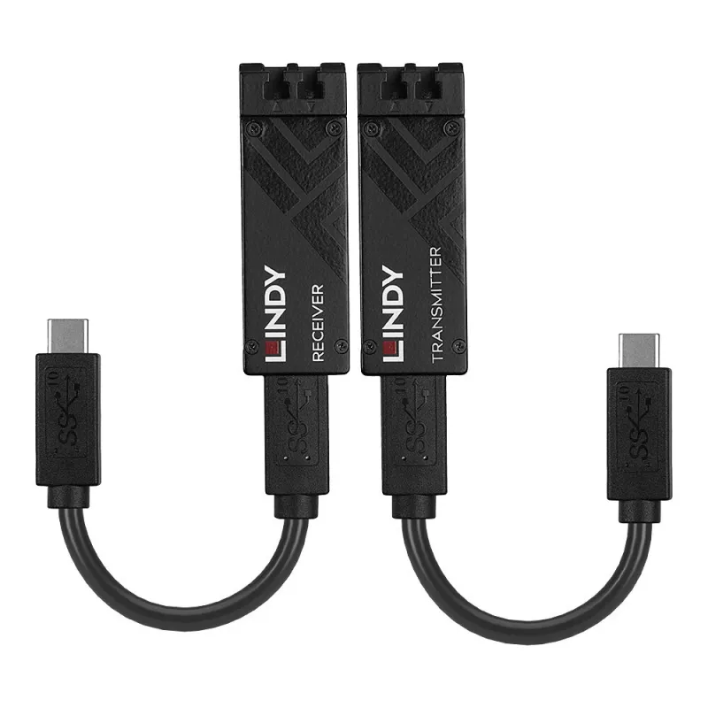 Lindy 100m Fibre Optic USB 3.2 Type C Extender, Network transmitter & receiver, 100 m, 10000 Mbit/s, Fiber, USB 3.2 Gen 1 (3.1 Gen 1) Type-C, Black