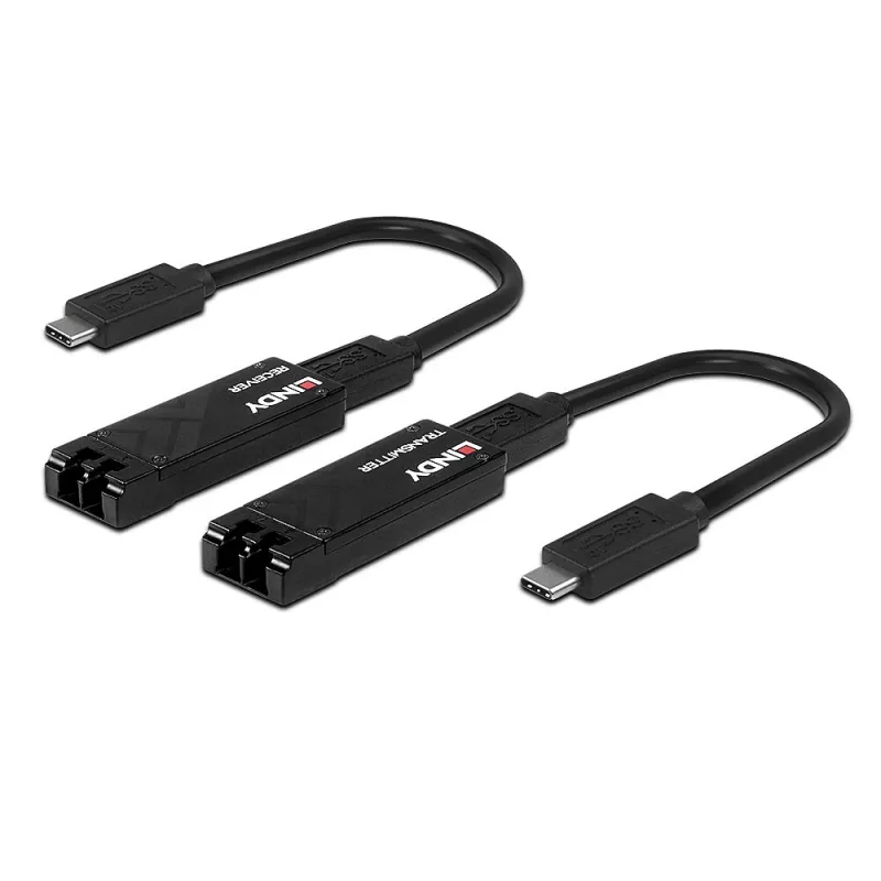 Lindy 100m Fibre Optic USB 3.2 Type C Extender, Network transmitter & receiver, 100 m, 10000 Mbit/s, Fiber, USB 3.2 Gen 1 (3.1 Gen 1) Type-C, Black