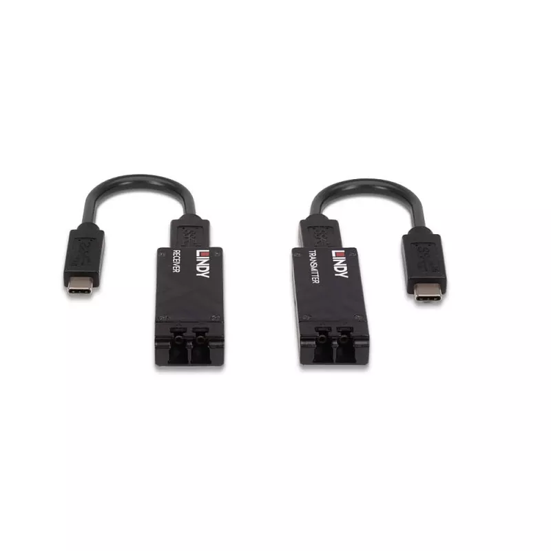 Lindy 100m Fibre Optic USB 3.2 Type C Extender, Network transmitter & receiver, 100 m, 10000 Mbit/s, Fiber, USB 3.2 Gen 1 (3.1 Gen 1) Type-C, Black