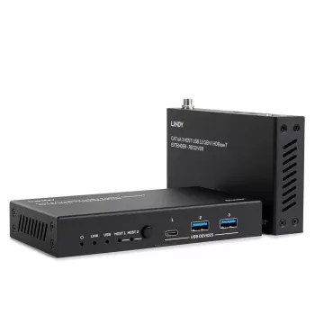 Lindy 100m Cat.6A 2 Host USB 3.2 Gen 1 HDBaseT Extender, Network transmitter & receiver, 100 m, 480 Mbit/s, Cat6a, VS6320, Phosphor bronze