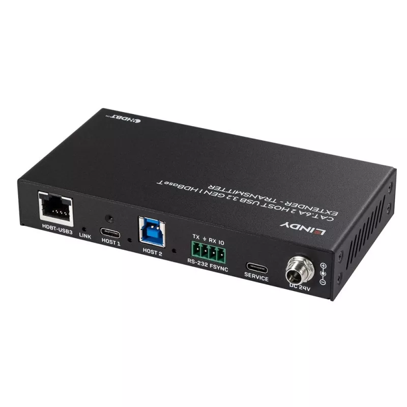 Lindy 100m Cat.6A 2 Host USB 3.2 Gen 1 HDBaseT Extender, Network transmitter & receiver, 100 m, 480 Mbit/s, Cat6a, VS6320, Phosphor bronze