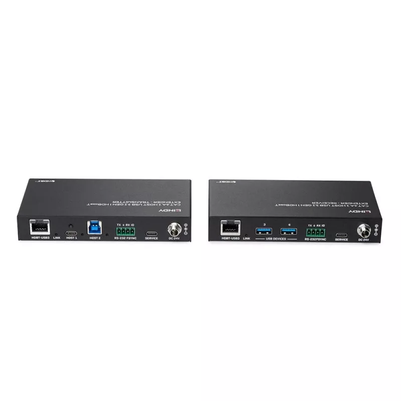 Lindy 100m Cat.6A 2 Host USB 3.2 Gen 1 HDBaseT Extender, Network transmitter & receiver, 100 m, 480 Mbit/s, Cat6a, VS6320, Phosphor bronze