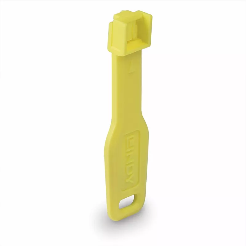 Lindy RJ45 Port Locks Yellow, 10x + 1 Key, Port blocker + key, RJ-45, Yellow, Acrylonitrile butadiene styrene (ABS), 10 pc(s), Polybag