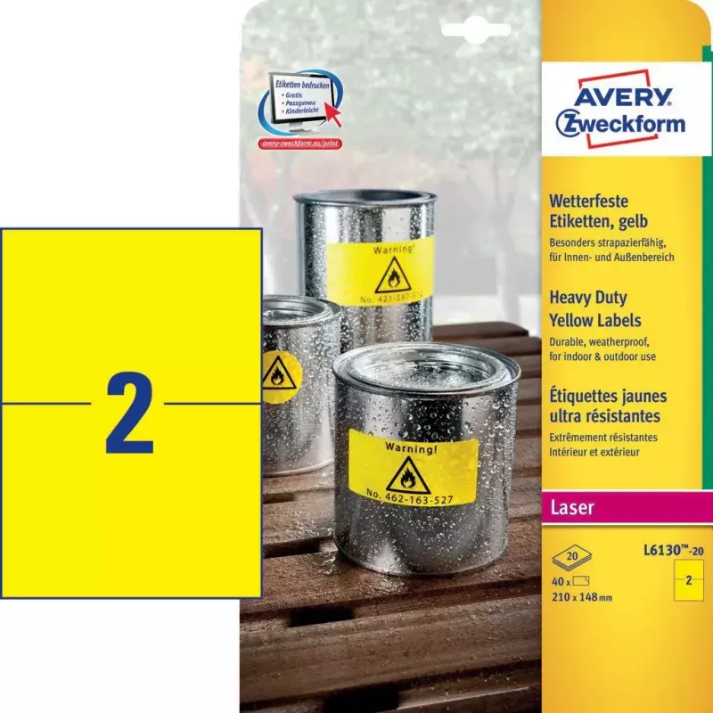 Self-adhesive label Avery L6130-20 Rectangle Yellow