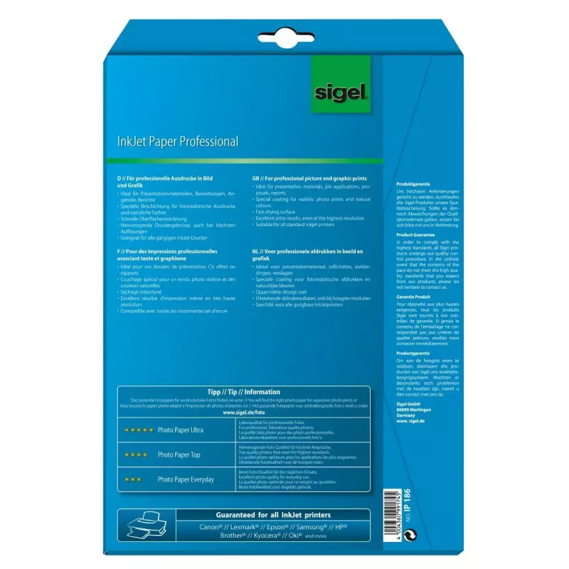 Printing paper A4 Sigel IP186 Matte 25 sheets White