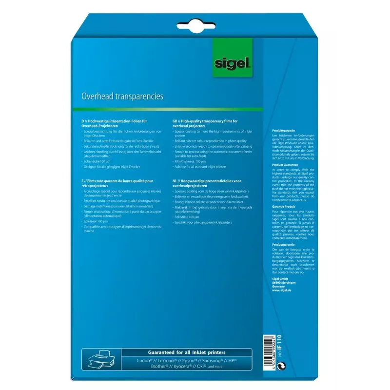 Printing Film Inkjet Sigel IF110 A4 Transparent 10 Sheets