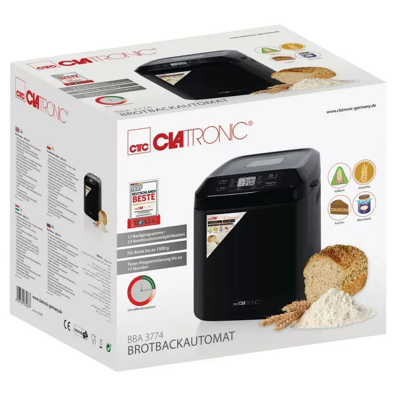 Bread maker CLATRONIC BBA 3774 550W – 3 L pan, up to 1.5 kg loaf, 12 programs, LCD timer