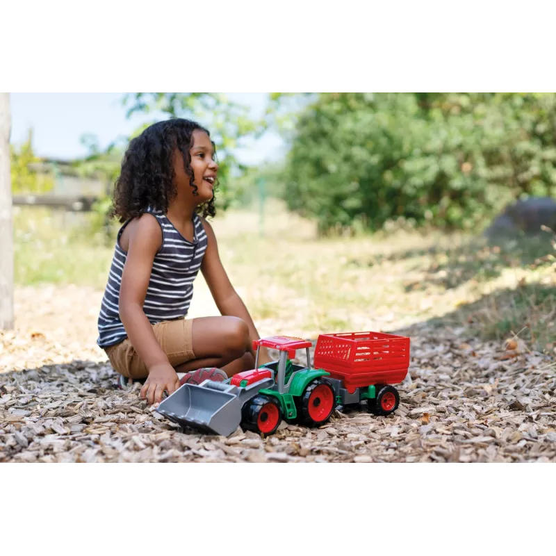 Toy tractor with hay trailer Lena Truxx 04428 open box – plastic play set