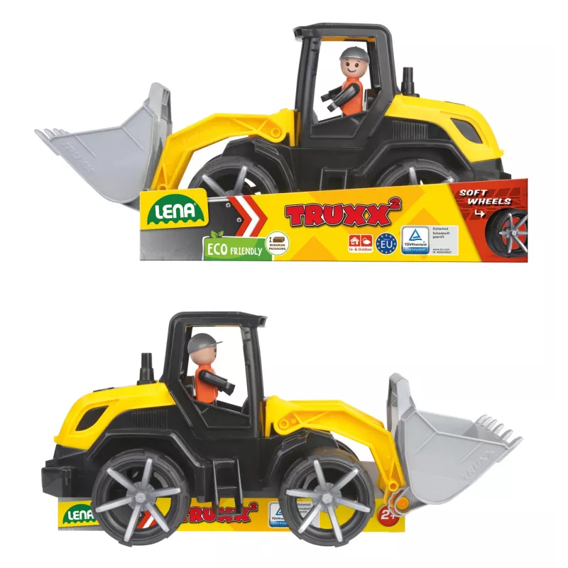 Excavator toy Lena TRUXX SM04532, rubber and steel construction, grey/yellow, for ages 2+
