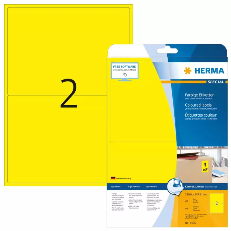 Coloured Labels HERMA A4 199.6x143.5 mm yellow paper matt 40 pcs