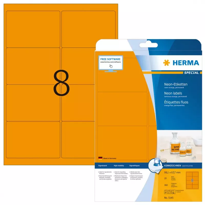 Self-adhesive printer label HERMA Neon labels A4 99.1x67.7 mm