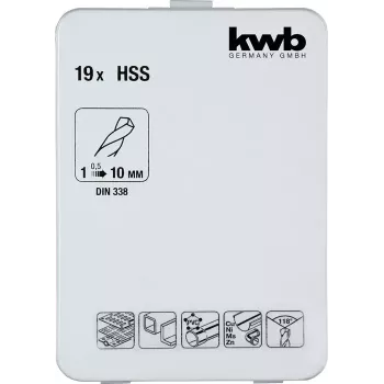 Drill bit set KWB 421856 19 pcs Twist drill bits 1.0 - 10 mm