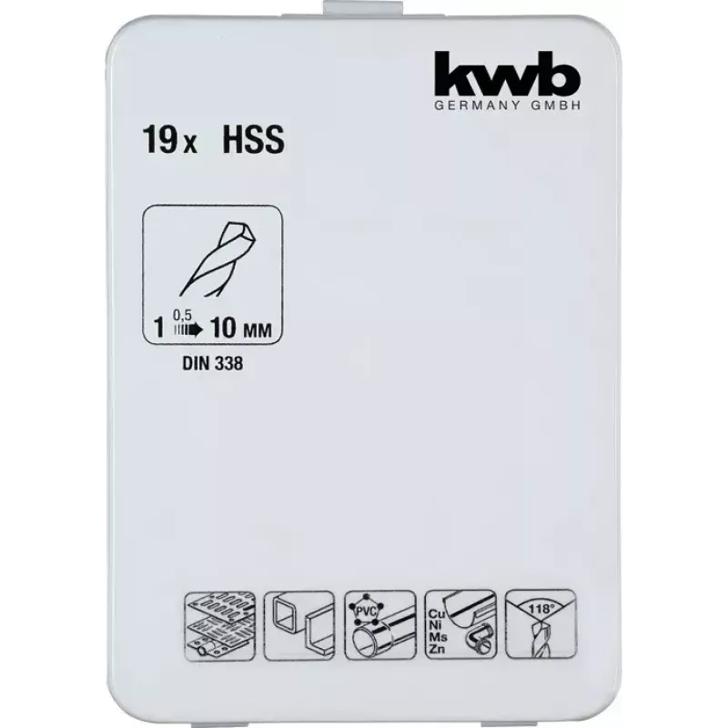 Drill bit set KWB 421856 19 pcs Twist drill bits 1.0 - 10 mm